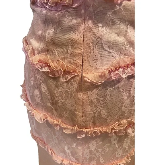 NWT CASSANDRA STONE SILK PINK DRESS W/ LACE OVERLAY DETAILS & BEADS HALTER TOP - Picture 6 of 11